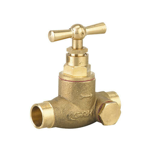 Robinet d'arrêt à souder pour tube cuivre à 2 trous purgeurs (1 bouchon) grenaillé.