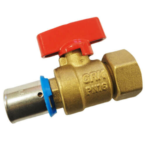 Mini-vanne F1/2'', écrou tournant, grenaillé, avec raccord à sertir pour PER.