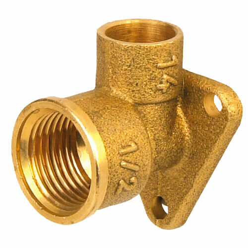 Coude fer cuivre, femelle, avec plaque à visser, grenaillé.